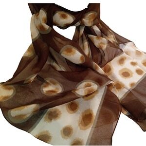 Cornelia James Brown Tan Dot Silk Chiffon Scarf Square Neck Wrap Accessory